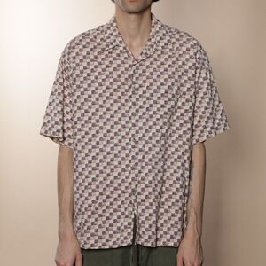 Pierre Cardin Mens XL Short Sleeve Button Up Shirt Geometric Print 100 Cotton